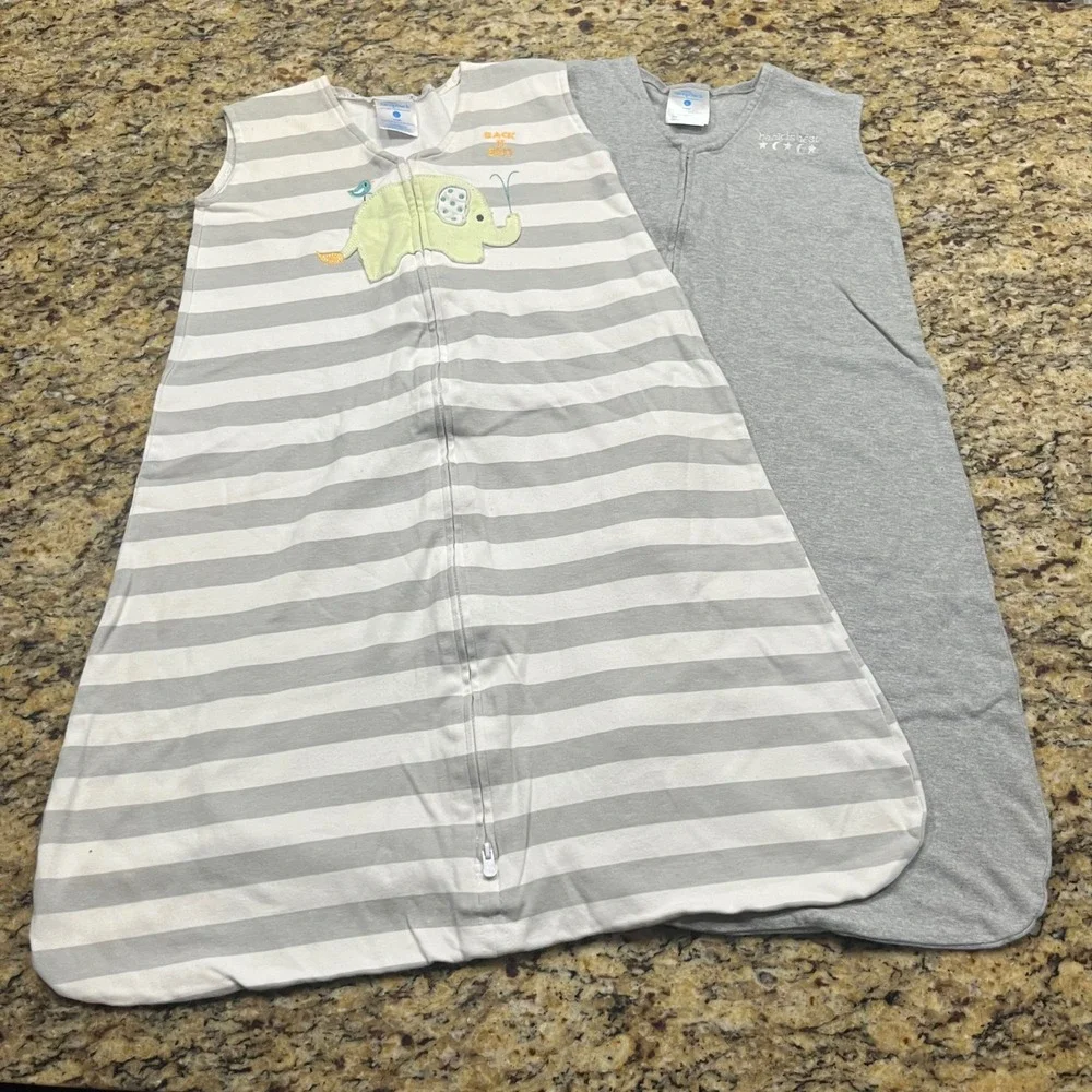 Halo SleepSack 2 Pack Gray Stripe Elephant Solid Gray Large 12-18 Months Cotton